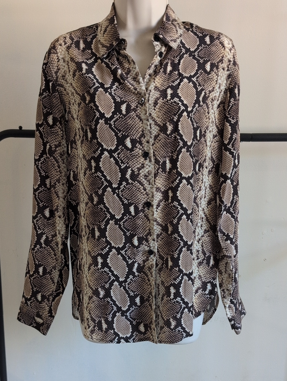 The Kooples Brown & Cream Snake-Print Button-Down Shirt
